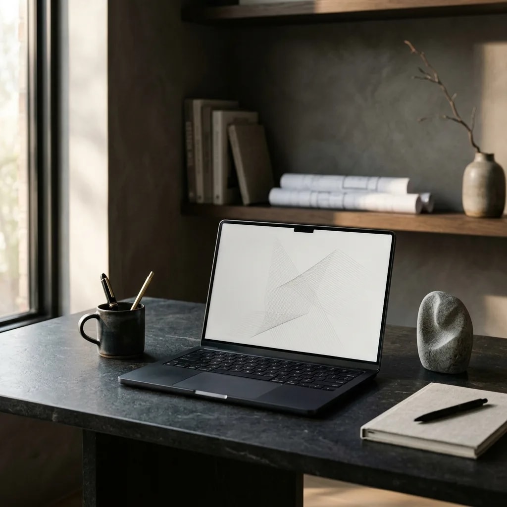 Portátil y móvil sobre mesa oscura mostrando una web y un asistente de IA