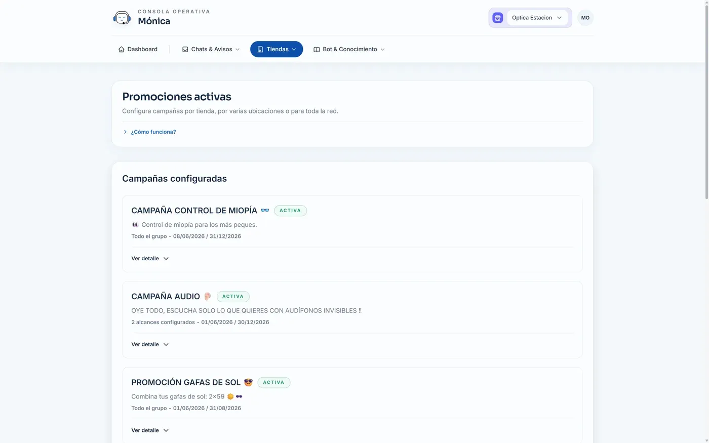 Campañas configuradas por tienda o para toda la red